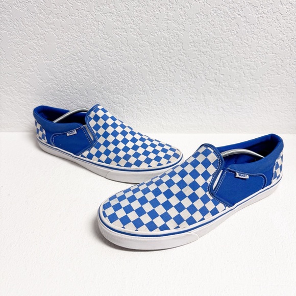 Vans Blue Checkered Slip-On Sneakers Men 10 - Picture 3 of 8
